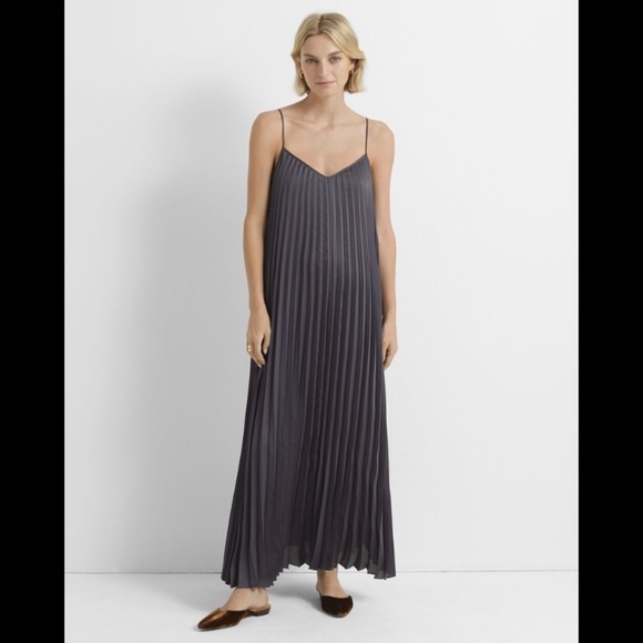 NWT Club Monaco Strappy Pleated Maxi Dress in Graphite - Picture 3 of 6